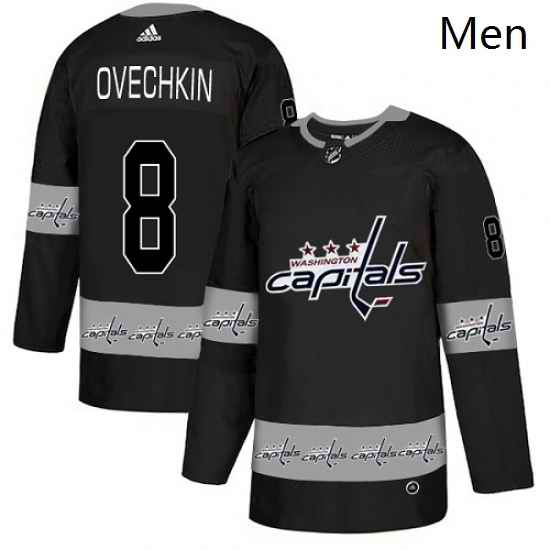 Mens Adidas Washington Capitals 8 Alex Ovechkin Authentic Black Team Logo Fashion NHL Jersey